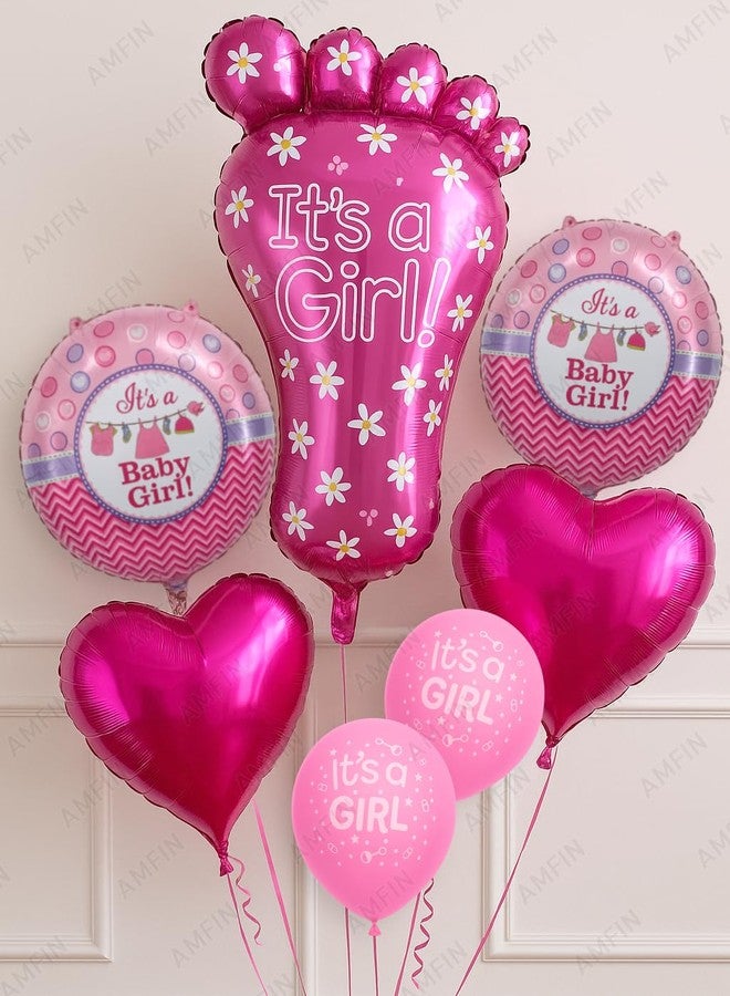 AMFIN (Pack of 7) Its A Girl Foil Balloon For Baby Shower Baby shower foil Balloons Welcome Baby Girl Balloon Baby photoshoot decoration items - Pink - Image 1